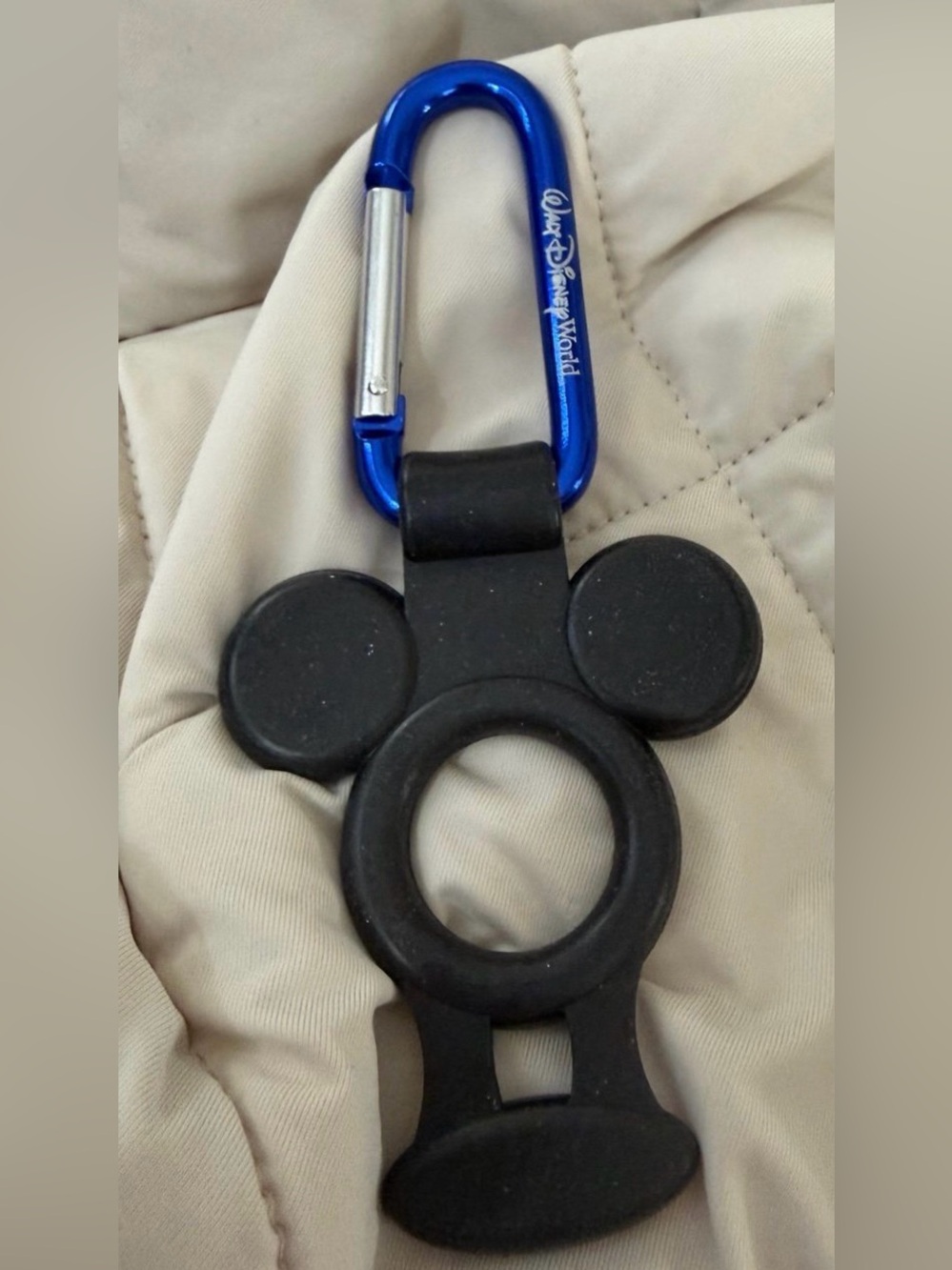Disney Parks Mickey Mouse ear water bottle holder keychain with blue carabiner